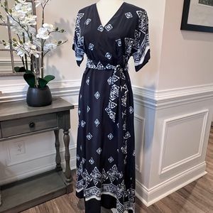 FLASH SALE! Chicos Navy/White Tie Dye Long Dress with Sash US Size 2